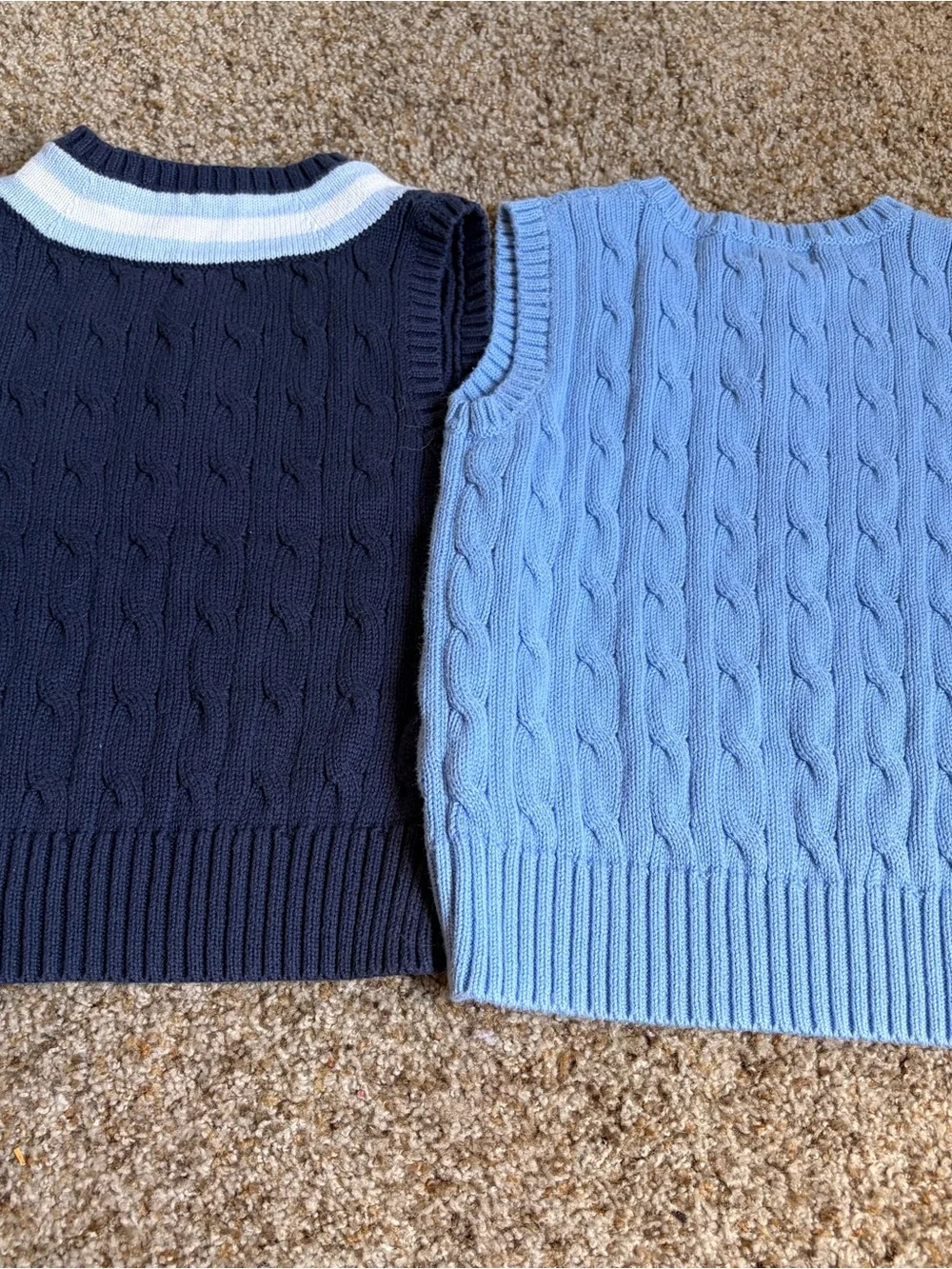Ralph Lauren Kids V-Neck Cable Knit Sweater Vests - Navy & Light Blue